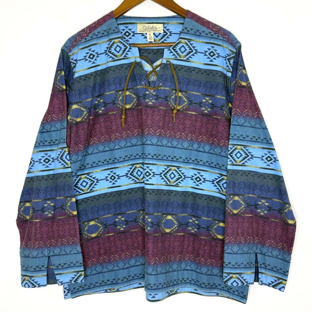 Aztec Flannel Southwestern Cabelas Shirt XL Western Tunic Top Boho
